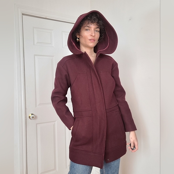 The Kooples Jackets & Blazers - The Kooples Burgundy Hooded Coat